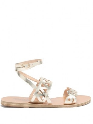 ANCIENT GREEK SANDALS Ostria cut-out leather sandals | strappy metallic gold flats - flipped
