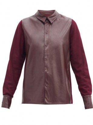 ROKSANDA Paden faux-leather and jersey shirt ~ burgundy shirts - flipped