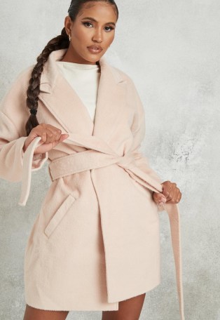 MISSGUIDED peach drop shoulder belted formal coat - flipped