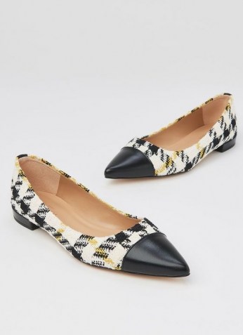 L.K. BENNETT PERTH HOUNDSTOOTH TWEED TOE CAP FLATS / checked point toe flats - flipped