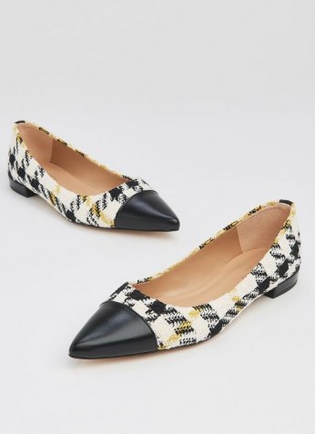 L.K. BENNETT PERTH HOUNDSTOOTH TWEED TOE CAP FLATS / checked point toe flats