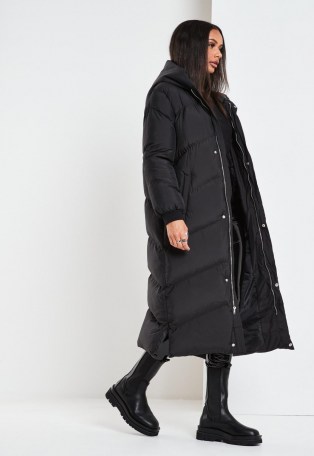 MISSGUIDED petite black midaxi puffer coat ~ longline hooded coats ~ padded outerwear - flipped