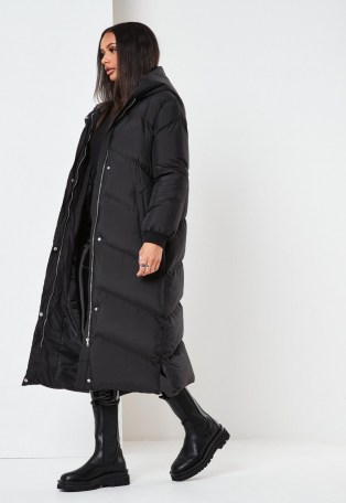 MISSGUIDED petite black midaxi puffer coat ~ longline hooded coats ~ padded outerwear