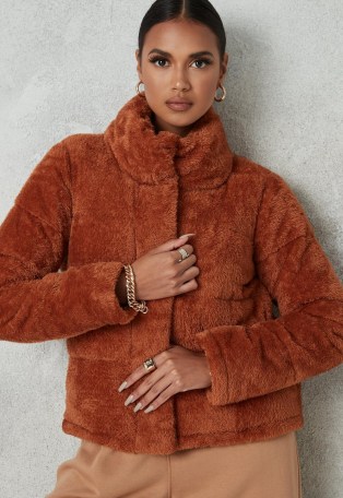 MISSGUIDED petite toffee borg teddy jacket ~ brown textured winter jackets