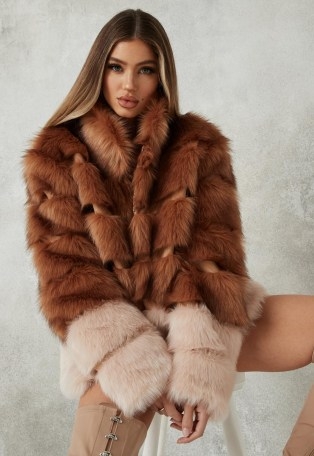 MISSGUIDED pink colourblock pelted faux fur coat – luxe style coats – winter glamour - flipped