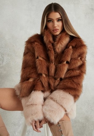 MISSGUIDED pink colourblock pelted faux fur coat – luxe style coats – winter glamour