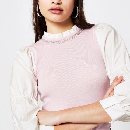 River Island Pink embellished knitted top