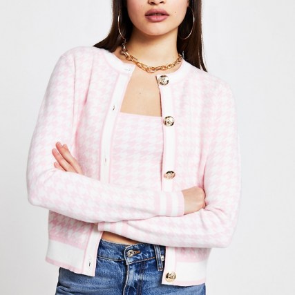 RIVER ISLAND Pink houndstooth knit cardigan ~ checked cardigans