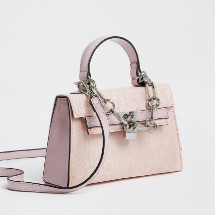 RIVER ISLAND Pink Jacquard RI print mini tote bag ~ small grab handle bags - flipped
