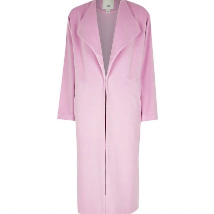 RIVER ISLAND Pink longline coat ~ long open front coats