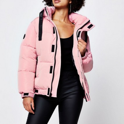RIVER ISLAND Pink puffer long sleeve jacket – padded jackets - flipped