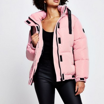 RIVER ISLAND Pink puffer long sleeve jacket – padded jackets