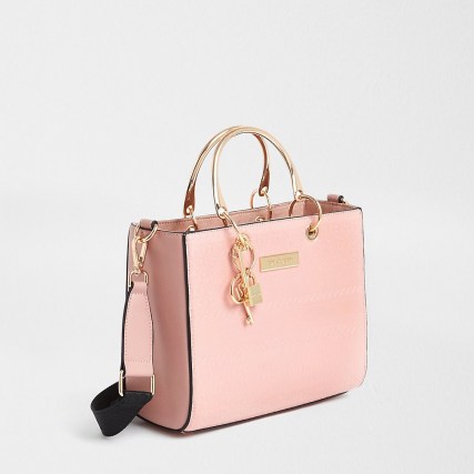 RIVER ISLAND Pink RI embossed monogram tote bag ~ bags ~ handbags ~ top handle - flipped