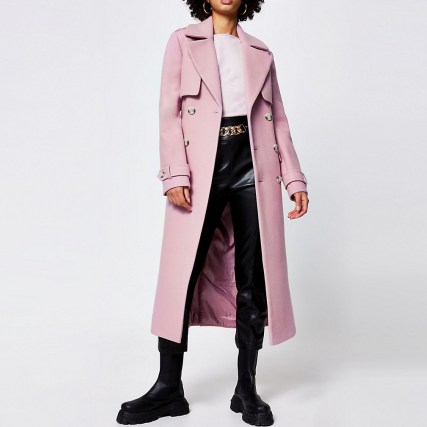 RIVER ISLAND Pink wool longline trench coat ~ classic style coats - flipped