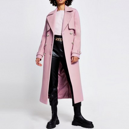 RIVER ISLAND Pink wool longline trench coat ~ classic style coats