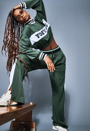playboy x missguided green varsity tricot tracksuit top ~ cropped track tops - flipped