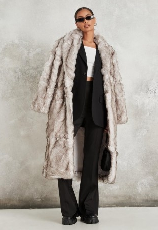 MISSGUIDED premium grey faux fur shawl coat ~ luxe style winter coats