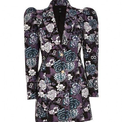 River Island Purple floral jacquard blazer dress ~ puff sleeve jacket dresses
