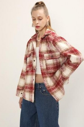 storets Norah Fuzzy Plaid Shirt / red checked shirts - flipped