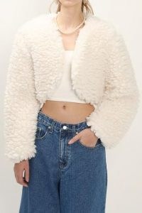 storets Lucy Fuzzy Crop Cardi Jacket / textured faux fur bolero jackets
