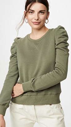 Rebecca Minkoff Janine Sweatshirt ~ green ruched sleeve sweatshirts - flipped