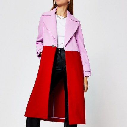 RIVER ISLAND Red colour block longline coat ~ bright colourblock coats - flipped
