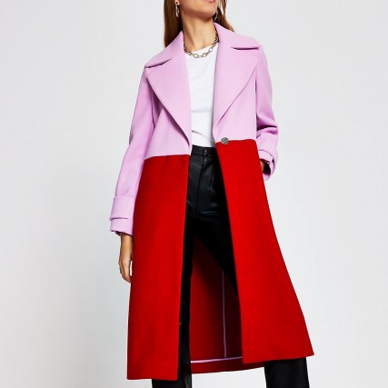 RIVER ISLAND Red colour block longline coat ~ bright colourblock coats