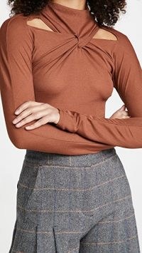 Rejina Pyo Maia Top in Jersey Rust ~ neutral front twist tops ~ cut out detail