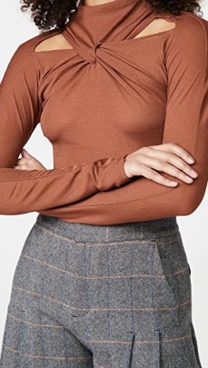 Rejina Pyo Maia Top in Jersey Rust ~ neutral front twist tops ~ cut out detail - flipped