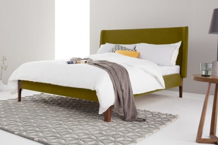 MADE Roscoe King Size Bed, Olive Green & Dark Stain Oak Legs ~ stylish kingsize beds ~ contemporary bedroom furniture - flipped
