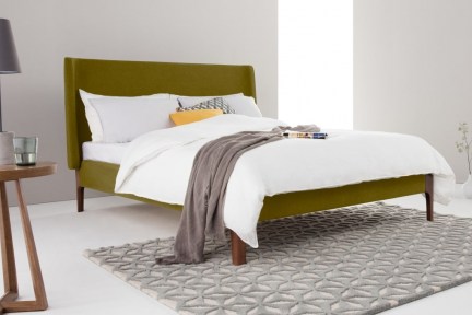 MADE Roscoe King Size Bed, Olive Green & Dark Stain Oak Legs ~ stylish kingsize beds ~ contemporary bedroom furniture