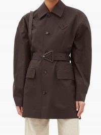BOTTEGA VENETA Round-shoulder cotton-blend coat in brown ~ volume sleeve coats