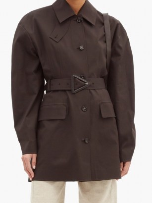 BOTTEGA VENETA Round-shoulder cotton-blend coat in brown ~ volume sleeve coats - flipped