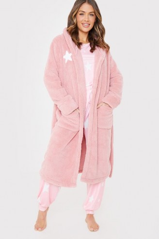 SAFFRON BARKER PINK EMBROIDERED STAR DRESSING GOWN ~ hooded robes / dressing gowns - flipped