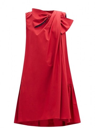 ROKSANDA Selena bow appliqué draped cotton-poplin dress ~ red drape design dresses ~ clothing with volume