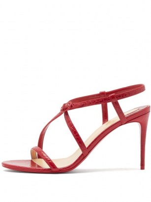 CHRISTIAN LOUBOUTIN Selima 85 crocodile-effect leather sandals in red - flipped