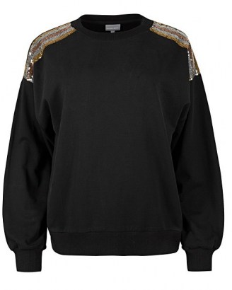 OLIVER BONAS Sequin Striped Shoulder Black Sweatshirt / sparkling embellished sweatshirts