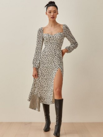 Reformation Shelby Dress in Ocelot | thigh high slit dresses