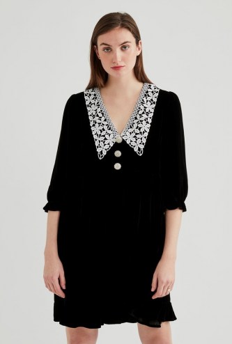 GHOST BEAU DRESS Black ~ velvet crochet collar dresses - flipped