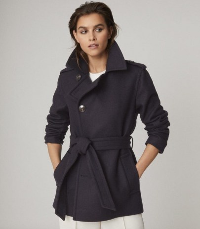 REISS SIA WOOL BLEND PEACOAT NAVY ~ stylish dark blue coats ~ essential wardrobe classics - flipped