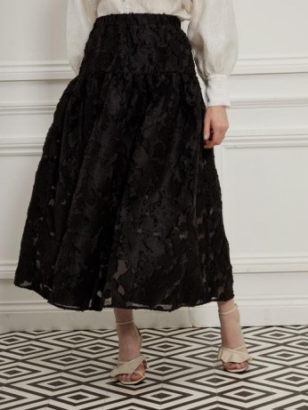 sister jane Gatsby Jacquard Midi Skirt | black semi sheer full skirts - flipped