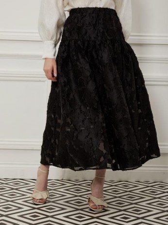 sister jane Gatsby Jacquard Midi Skirt | black semi sheer full skirts