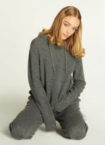 L.K. BENNETT SMITH GREY CASHMERE HOODED TOP ~ luxe hoodies ~ loungewear - flipped