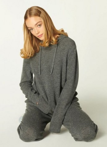 L.K. BENNETT SMITH GREY CASHMERE HOODED TOP ~ luxe hoodies ~ loungewear