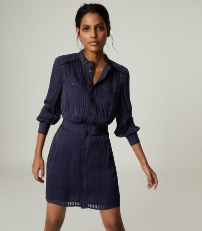SOPHIA BELTED SHIRT DRESS NAVY ~ blue button up dresses - flipped