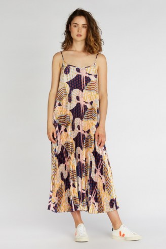 Camilla Perkins X Gorman STORK TALK PLEAT DRESS / bold bird print dresses - flipped