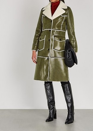 STAND STUDIO Adele army green faux leather coat / faux shearling winter coats - flipped