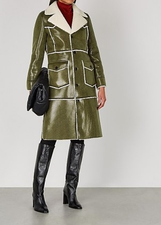 STAND STUDIO Adele army green faux leather coat / faux shearling winter coats