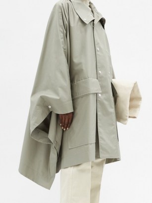 LEMAIRE Stand-collar coated cotton-twill cape coat ~ chic raincoats ~ capes ~ rainwear - flipped