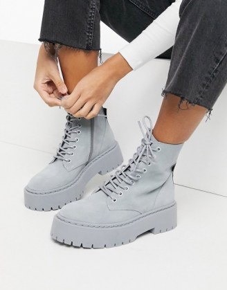 Steve Madden Skylar chunky lace up boots in grey suede